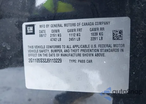 2018 Chevrolet Impala 1Lt from USA, damaged, VIN 2G1105S32J9113229